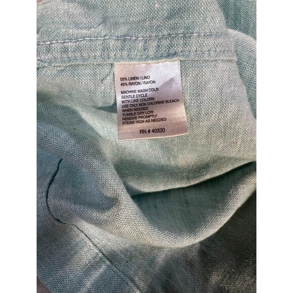 Haggar Clothing Shirt Men's Lg. Mint Blue Linen Short Sleeve Button Embroidered - Picture 6 of 6